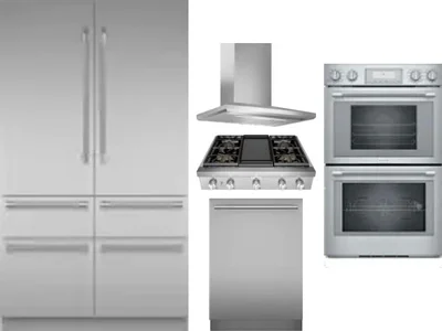 5 Piece Package Includes Refrigerator, Cooktop, Wall Oven, Hood And Dishwasher