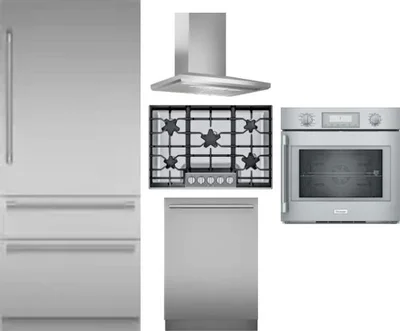 5 Piece Package Includes Refrigerator, Cooktop, Wall Oven, Hood And Dishwasher
