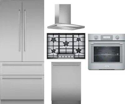 5 Piece Package Includes Refrigerator, Cooktop, Wall Oven, Hood And Dishwasher
