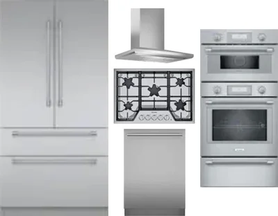 5 Piece Package Includes Refrigerator, Cooktop, Wall Oven, Hood And Dishwasher