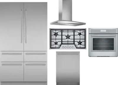 5 Piece Package Includes Refrigerator, Cooktop, Wall Oven, Hood And Dishwasher