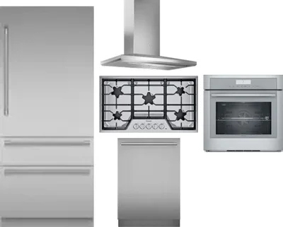 5 Piece Package Includes Refrigerator, Cooktop, Wall Oven, Hood And Dishwasher
