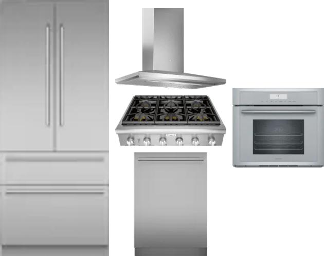 5 Piece Package Includes Refrigerator, Cooktop, Wall Oven, Hood And Dishwasher