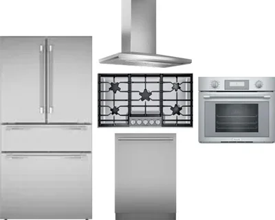 5 Piece Package Includes Refrigerator, Cooktop, Wall Oven, Hood And Dishwasher