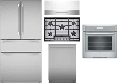 5 Piece Package Includes Refrigerator, Cooktop, Wall Oven, Hood And Dishwasher