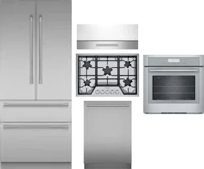 5 Piece Package Includes Refrigerator, Cooktop, Wall Oven, Hood And Dishwasher