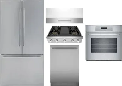 5 Piece Package Includes Refrigerator, Cooktop, Wall Oven, Hood And Dishwasher