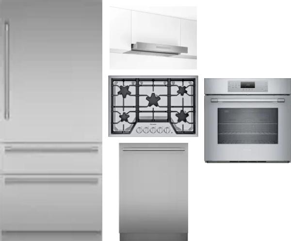 5 Piece Package Includes Refrigerator, Cooktop, Wall Oven, Hood And Dishwasher