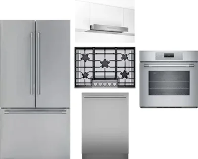 5 Piece Package Includes Refrigerator, Cooktop, Wall Oven, Hood And Dishwasher