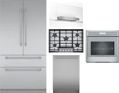 5 Piece Package Includes Refrigerator, Cooktop, Wall Oven, Hood And Dishwasher