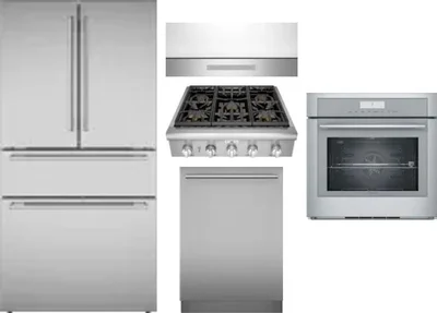 5 Piece Package Includes Refrigerator, Cooktop, Wall Oven, Hood And Dishwasher