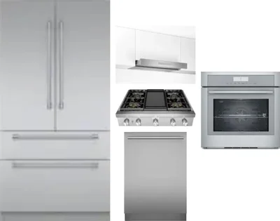 5 Piece Package Includes Refrigerator, Cooktop, Wall Oven, Hood And Dishwasher