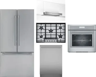 5 Piece Package Includes Refrigerator, Cooktop, Wall Oven, Hood And Dishwasher