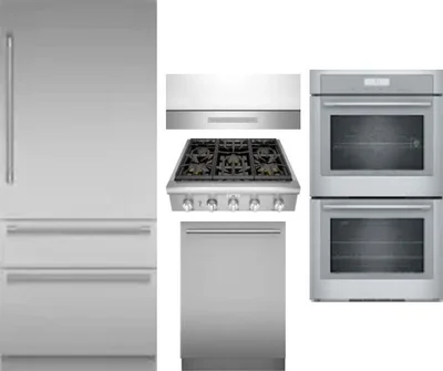 5 Piece Package Includes Refrigerator, Cooktop, Wall Oven, Hood And Dishwasher