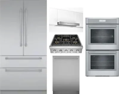 5 Piece Package Includes Refrigerator, Cooktop, Wall Oven, Hood And Dishwasher