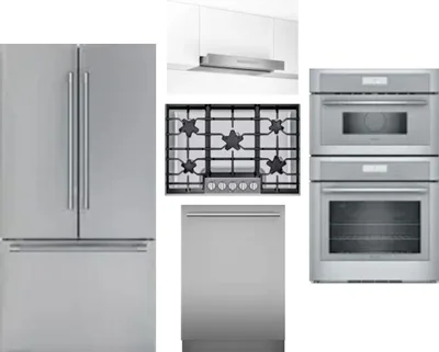 5 Piece Package Includes Refrigerator, Cooktop, Wall Oven, Hood And Dishwasher