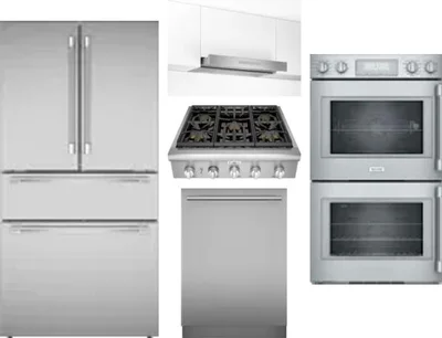 5 Piece Package Includes Refrigerator, Cooktop, Wall Oven, Hood And Dishwasher
