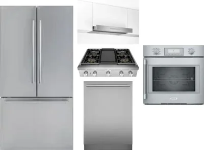 5 Piece Package Includes Refrigerator, Cooktop, Wall Oven, Hood And Dishwasher