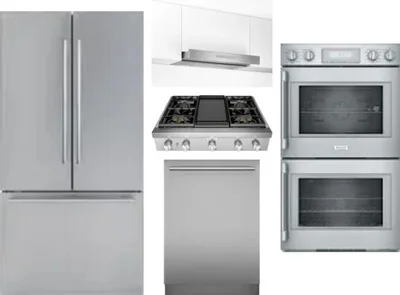 5 Piece Package Includes Refrigerator, Cooktop, Wall Oven, Hood And Dishwasher