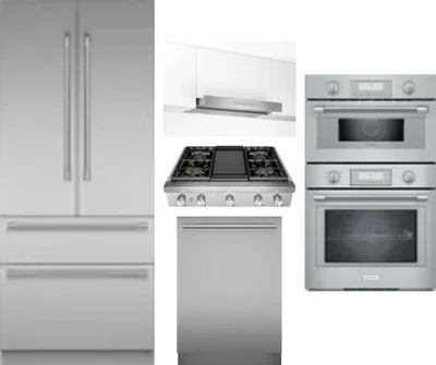 5 Piece Package Includes Refrigerator, Cooktop, Wall Oven, Hood And Dishwasher