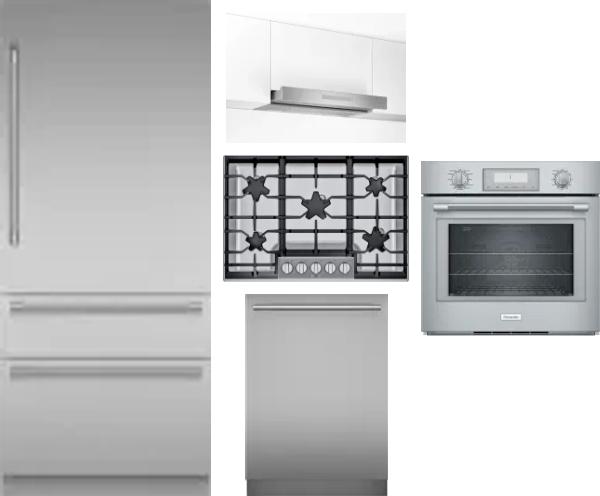5 Piece Package Includes Refrigerator, Cooktop, Wall Oven, Hood And Dishwasher