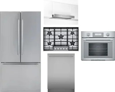 5 Piece Package Includes Refrigerator, Cooktop, Wall Oven, Hood And Dishwasher