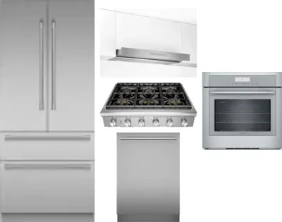 5 Piece Package Includes Refrigerator, Cooktop, Wall Oven, Hood And Dishwasher