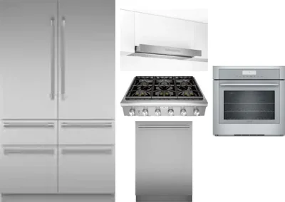 5 Piece Package Includes Refrigerator, Cooktop, Wall Oven, Hood And Dishwasher