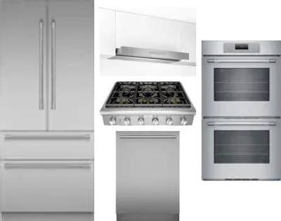 5 Piece Package Includes Refrigerator, Cooktop, Wall Oven, Hood And Dishwasher