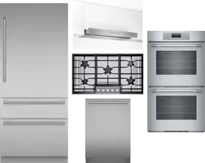 5 Piece Package Includes Refrigerator, Cooktop, Wall Oven, Hood And Dishwasher