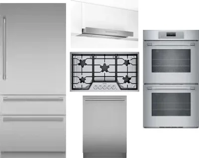 5 Piece Package Includes Refrigerator, Cooktop, Wall Oven, Hood And Dishwasher