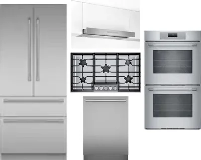 5 Piece Package Includes Refrigerator, Cooktop, Wall Oven, Hood And Dishwasher