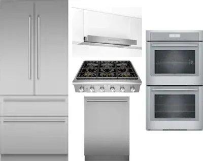 5 Piece Package Includes Refrigerator, Cooktop, Wall Oven, Hood And Dishwasher