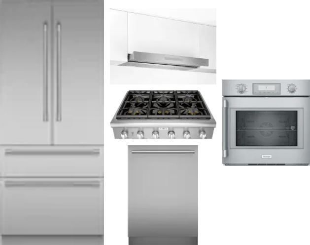 5 Piece Package Includes Refrigerator, Cooktop, Wall Oven, Hood And Dishwasher