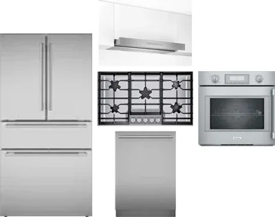 5 Piece Package Includes Refrigerator, Cooktop, Wall Oven, Hood And Dishwasher
