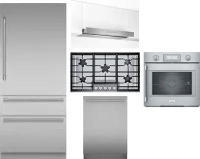 5 Piece Package Includes Refrigerator, Cooktop, Wall Oven, Hood And Dishwasher