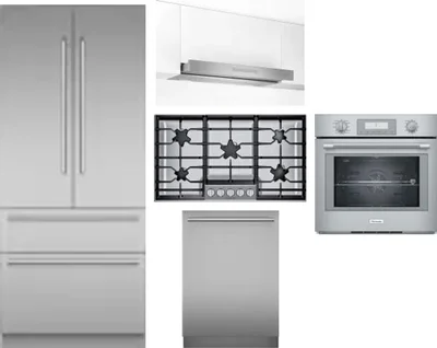 5 Piece Package Includes Refrigerator, Cooktop, Wall Oven, Hood And Dishwasher