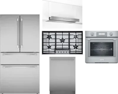 5 Piece Package Includes Refrigerator, Cooktop, Wall Oven, Hood And Dishwasher