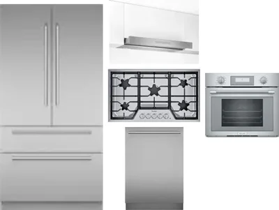 5 Piece Package Includes Refrigerator, Cooktop, Wall Oven, Hood And Dishwasher