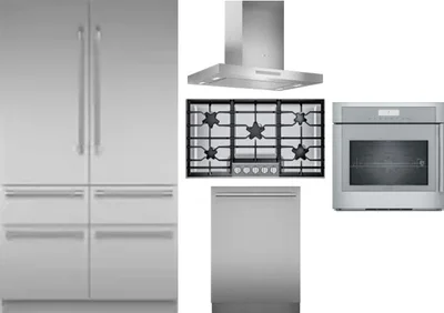 5 Piece Package Includes Refrigerator, Cooktop, Wall Oven, Hood And Dishwasher