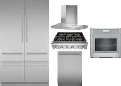 5 Piece Package Includes Refrigerator, Cooktop, Wall Oven, Hood And Dishwasher