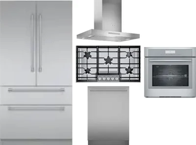 5 Piece Package Includes Refrigerator, Cooktop, Wall Oven, Hood And Dishwasher