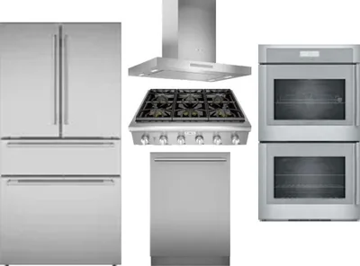 5 Piece Package Includes Refrigerator, Cooktop, Wall Oven, Hood And Dishwasher