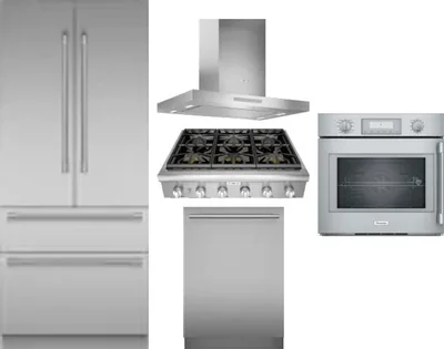 5 Piece Package Includes Refrigerator, Cooktop, Wall Oven, Hood And Dishwasher