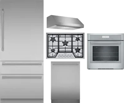 5 Piece Package Includes Refrigerator, Cooktop, Wall Oven, Hood And Dishwasher