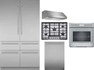 5 Piece Package Includes Refrigerator, Cooktop, Wall Oven, Hood And Dishwasher
