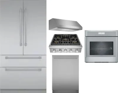 5 Piece Package Includes Refrigerator, Cooktop, Wall Oven, Hood And Dishwasher