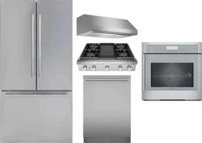 5 Piece Package Includes Refrigerator, Cooktop, Wall Oven, Hood And Dishwasher