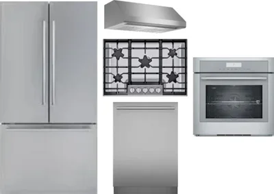 5 Piece Package Includes Refrigerator, Cooktop, Wall Oven, Hood And Dishwasher