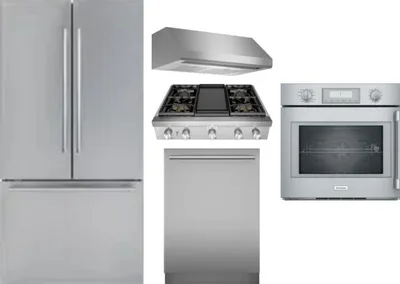 5 Piece Package Includes Refrigerator, Cooktop, Wall Oven, Hood And Dishwasher